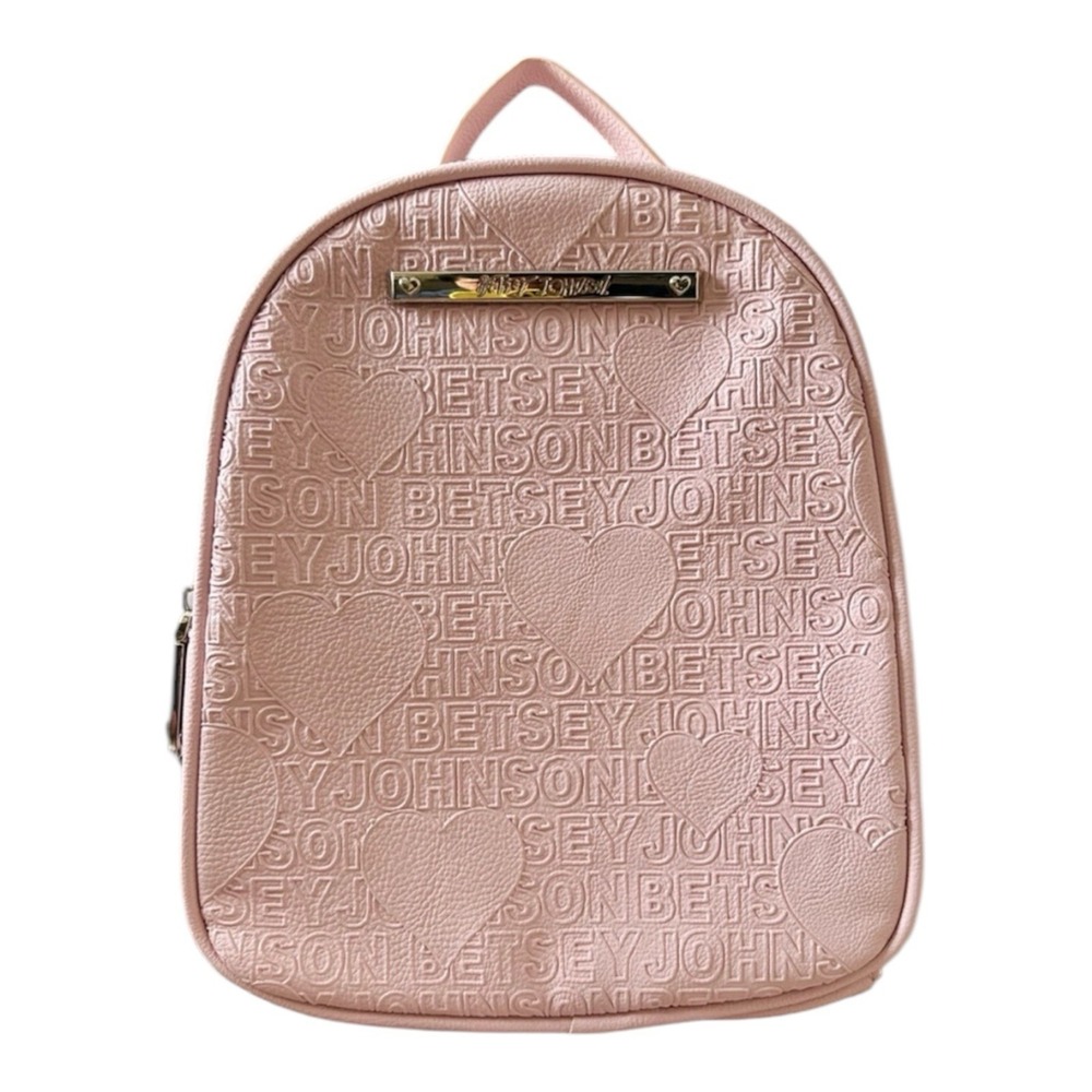 Betsey Johnson Baby‎ Pink Faux Leather Monogram All Over Logo Mini Backpack Y2K
